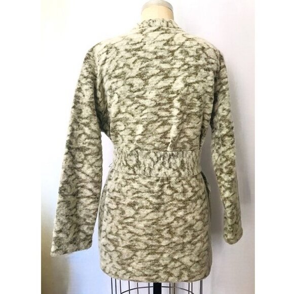H&M GRAY OLIVE BRONZE METALLIC ANIMAL JACQUARD BELTED CARDIGAN 12 NWT - Picture 3 of 9